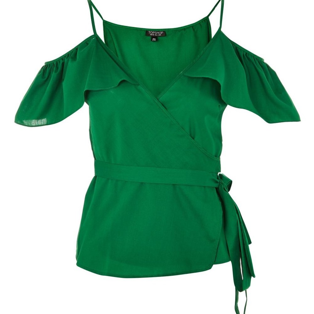 Top Shop Ruffle Cold Shoulder Wrap Top size 2 - Picture 3 of 7